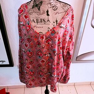 Bundle 3 for $15. SHEIN Red and Pink Graphic Long Sleeve Blouse. Size 4xl.